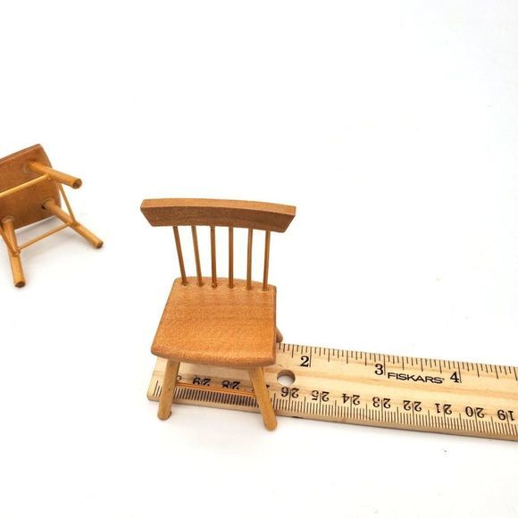 VTG Lot of Miniature Dollhouse Wood Furniture Table Chairs Cabinet Dining Buffet - Picture 7 of 11